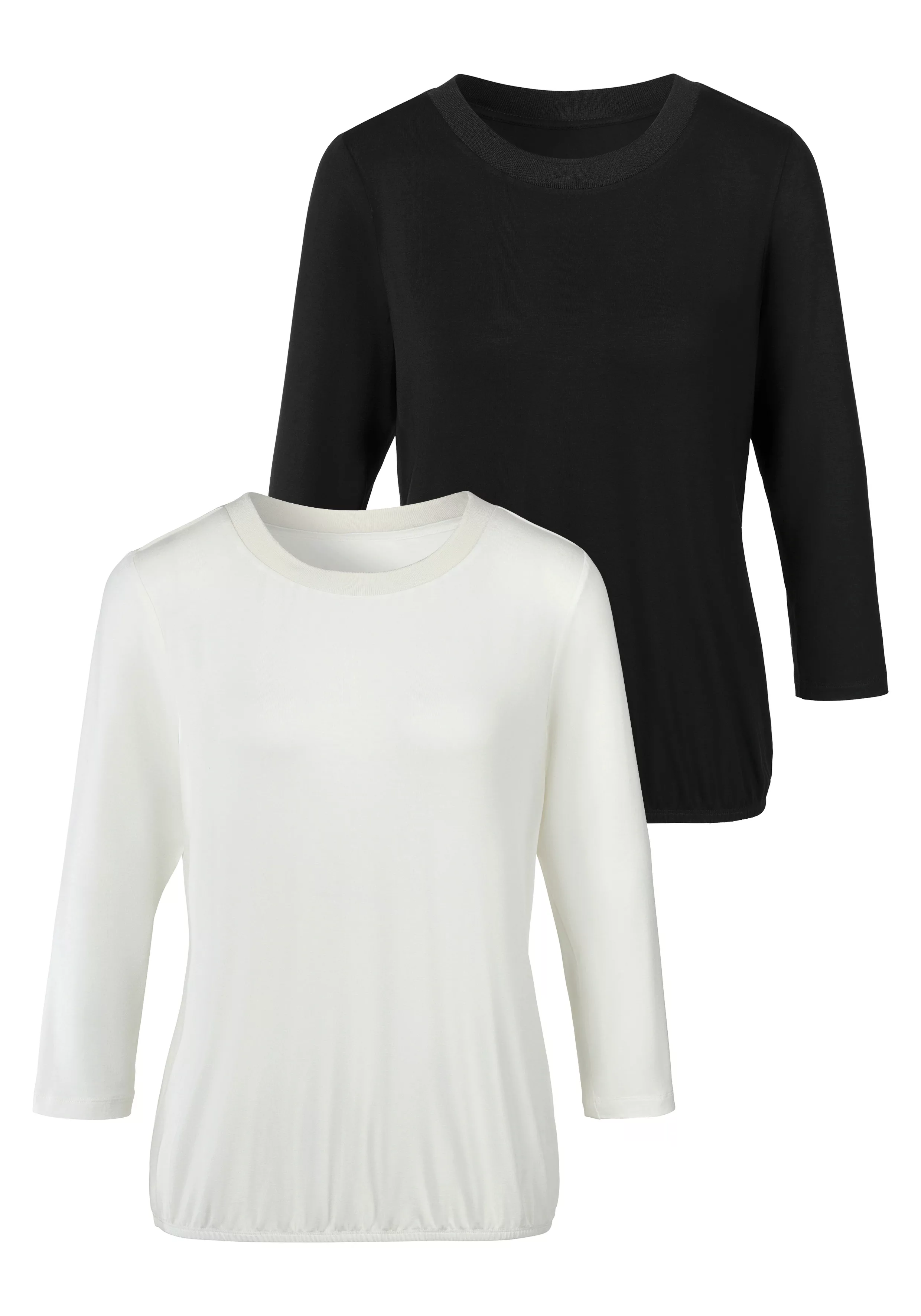 LASCANA 3/4-Arm-Shirt, (2er-Pack), mit besonderem Rippbündchen am Rundhalsa günstig online kaufen