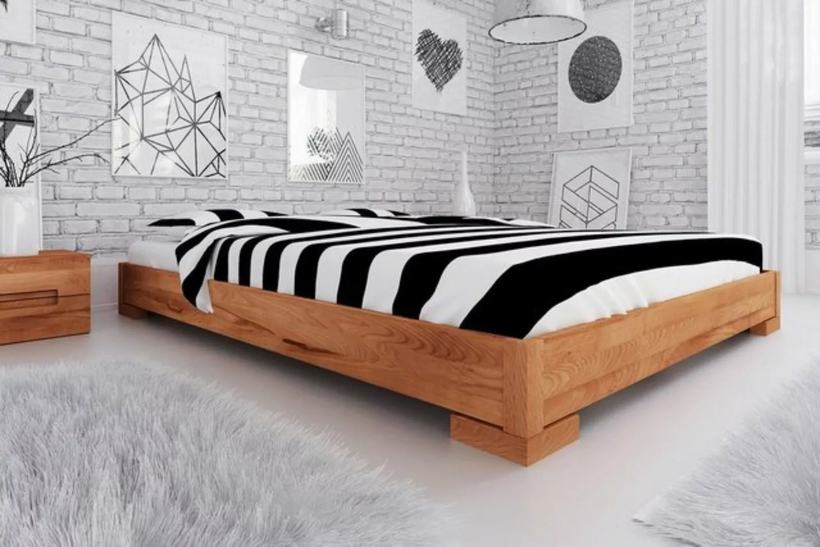 Natur24 Bett Bett Bento 2 Sonderlänge 180x210 Kernbuche o. Kopfteil mit Hol günstig online kaufen