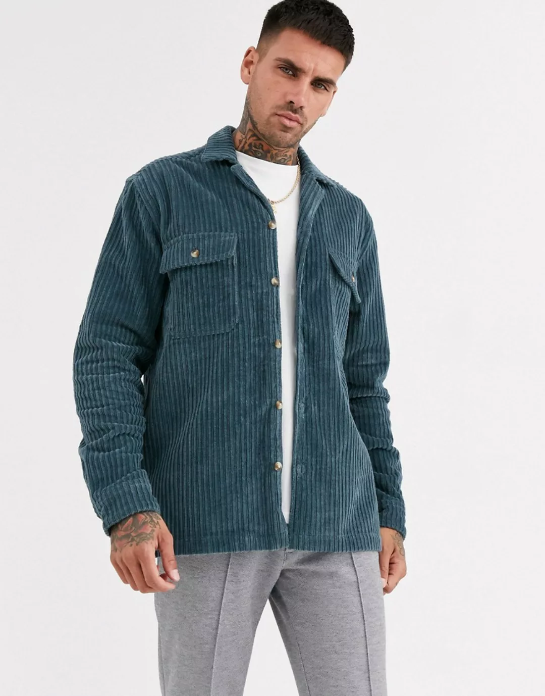 ASOS DESIGN – Staubblaue Cord-Hemdjacke günstig online kaufen