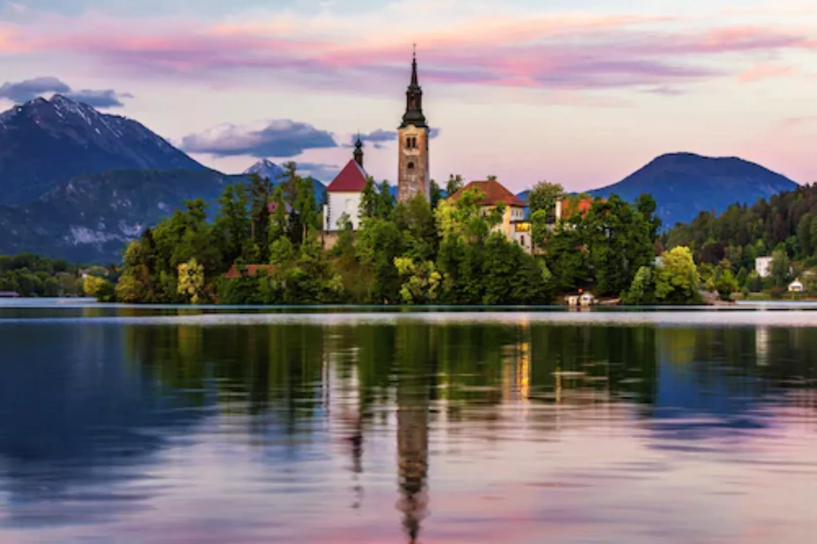 Papermoon Fototapete »BASILIKA SANTA MARIA-SEE GEBIRGE SLOWENIEN INSEL BERG günstig online kaufen