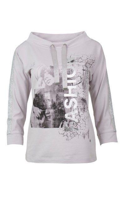 Passioni Sweatshirt Sommerpullover in grau mit Print und Glitzerdetails sow günstig online kaufen