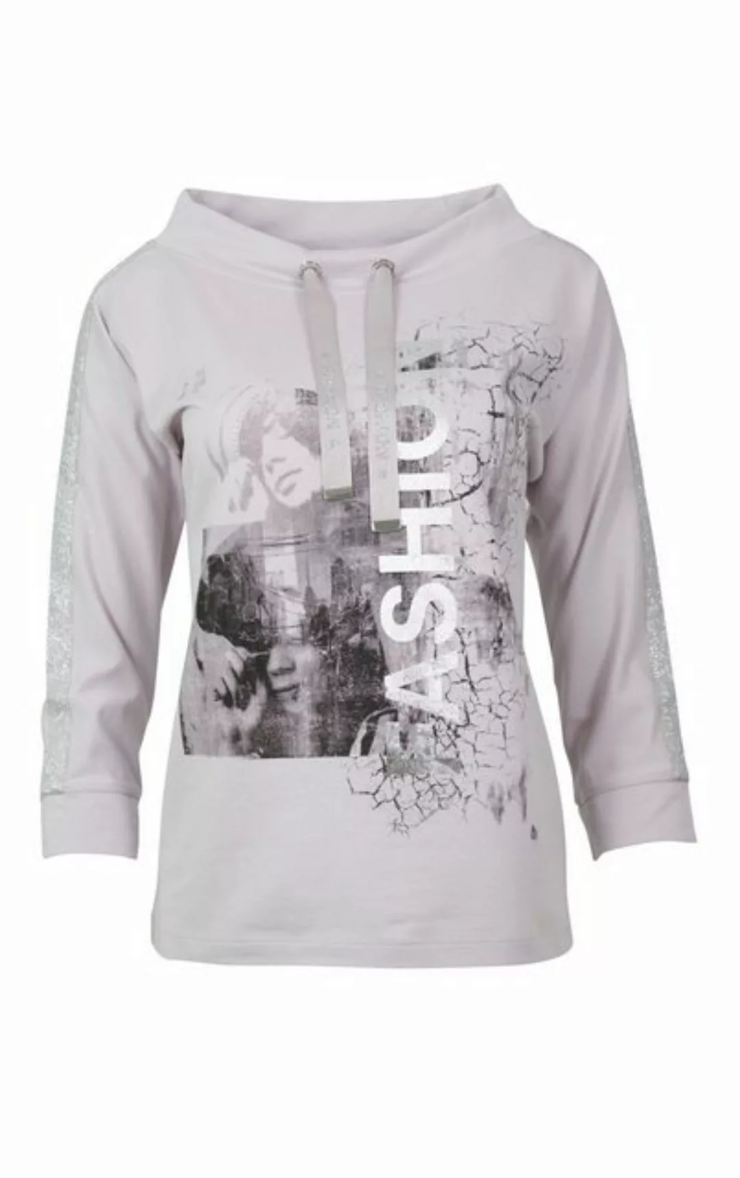 Passioni Sweatshirt Sommerpullover in grau mit Print und Glitzerdetails sow günstig online kaufen