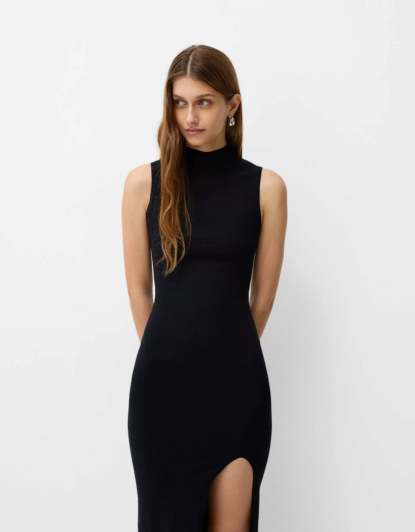 Bershka Midikleid Mit Rollkragen Damen L Schwarz günstig online kaufen