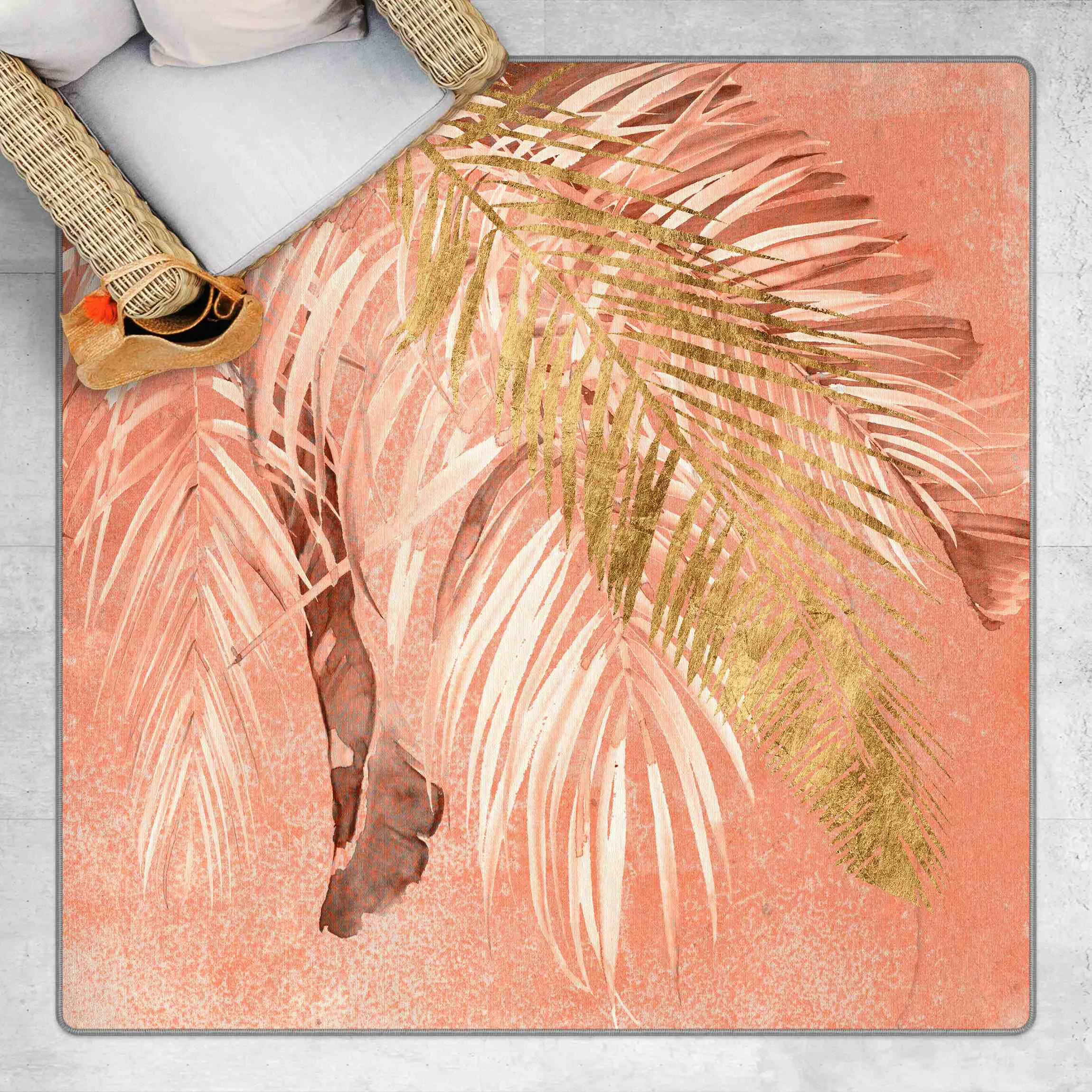 Teppich Palmenblätter Rosa und Gold II günstig online kaufen