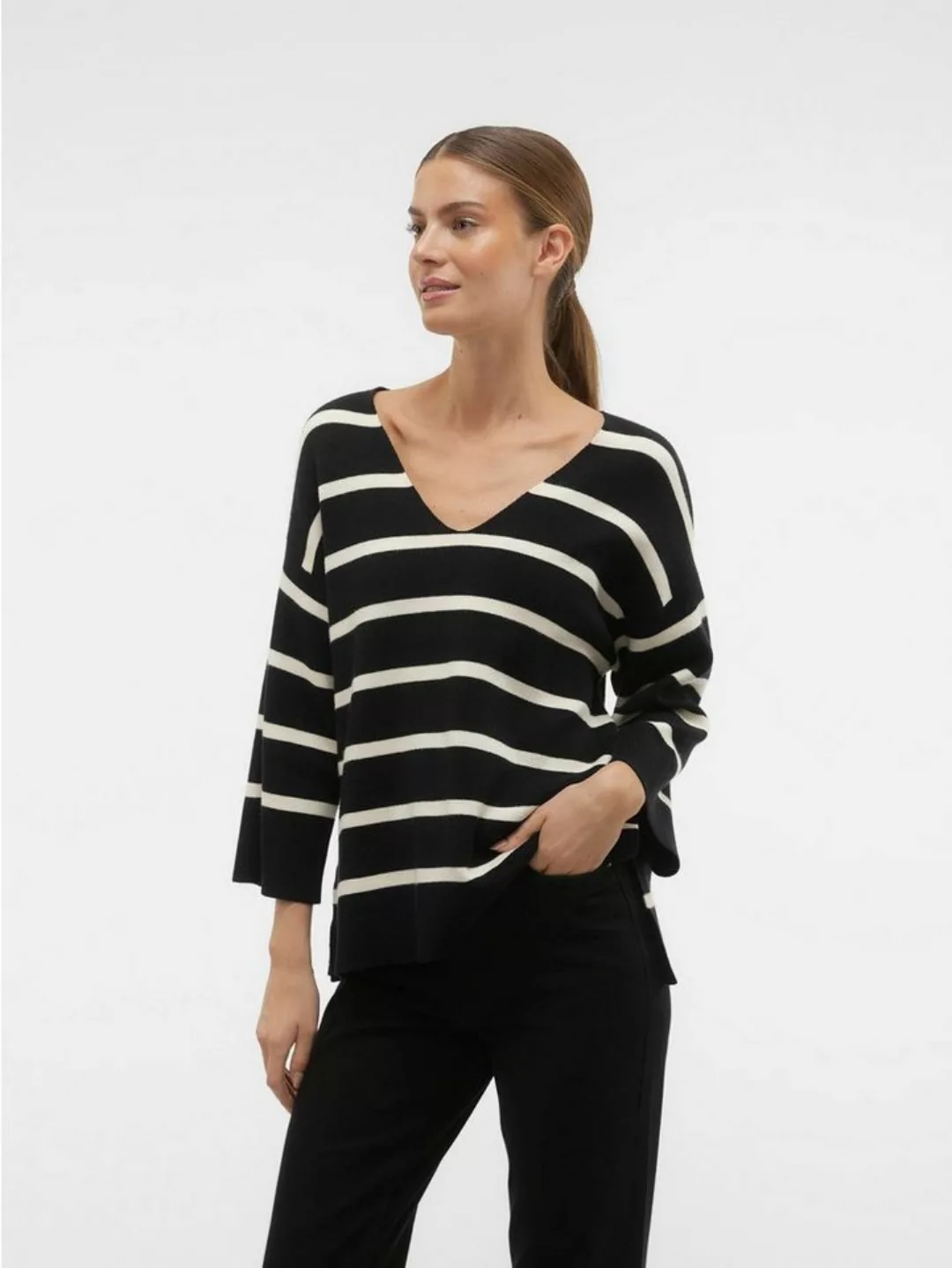 Vero Moda Strickpullover Legerer Feinstrick Pullover Weicher Streifen Sweat günstig online kaufen