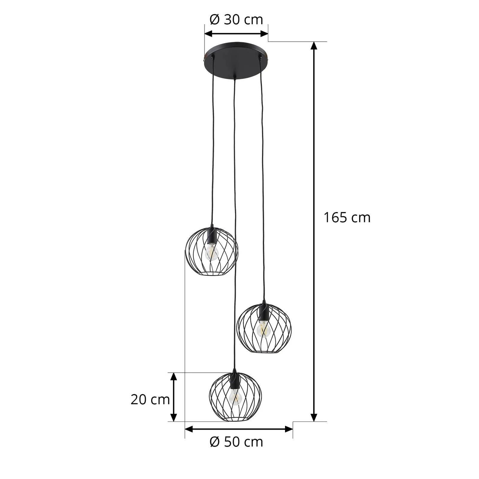 Lindby Hängeleuchte Danika, rund, Ø 50 cm, schwarz, Metall günstig online kaufen