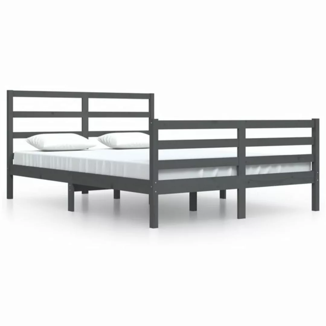 vidaXL Bettgestell Massivholzbett Grau Kiefer 160x200 cm Bett Bettgestell D günstig online kaufen