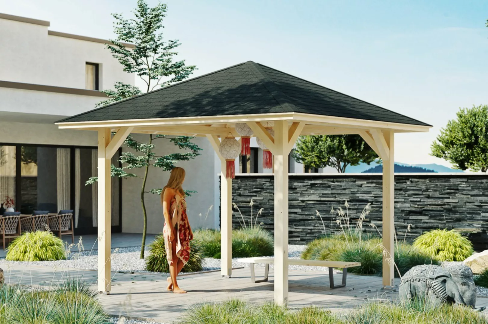 Skan Holz Holz-Pavillon Cannes 1 Natur unbehandelt 294 cm x 294 cm günstig online kaufen