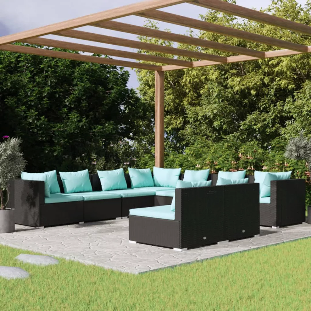 Vidaxl 9-tlg. Garten-lounge-set Mit Kissen Schwarz Poly Rattan günstig online kaufen