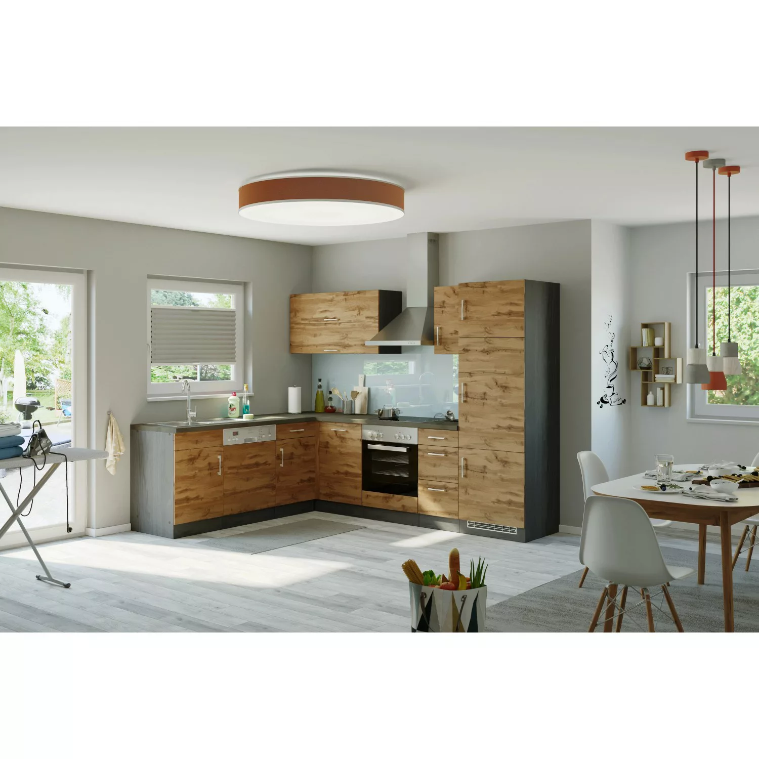 Held Möbel Küchenzeile Sorrento 210/270 cm Wotaneiche-Grafit Winkel günstig online kaufen