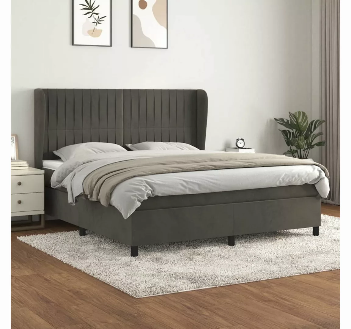 vidaXL Boxspringbett Boxspringbett mit Matratze Dunkelgrau 180x200 cm Samt günstig online kaufen