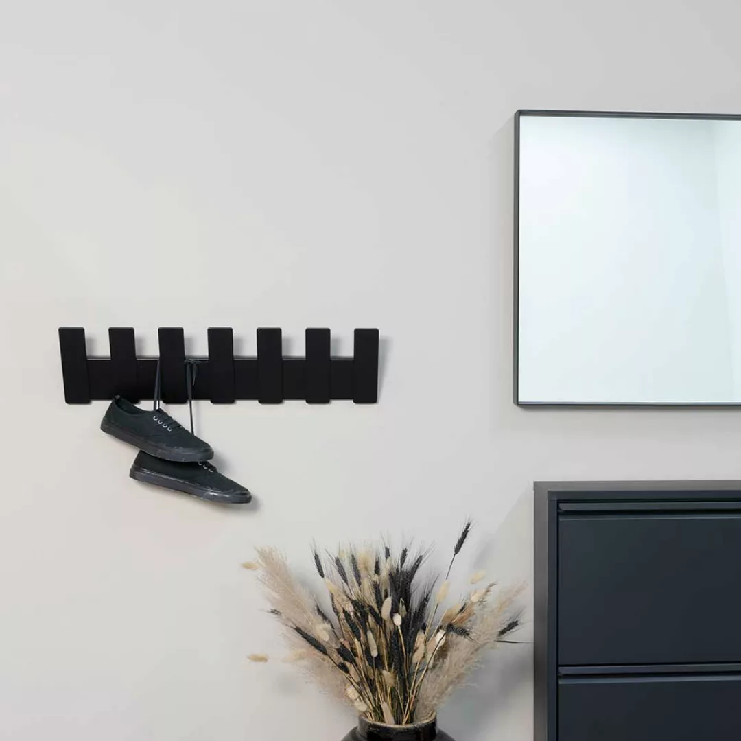 Wandgarderobenleiste schwarz Stahl 7 Kleiderhaken 64 cm breit günstig online kaufen