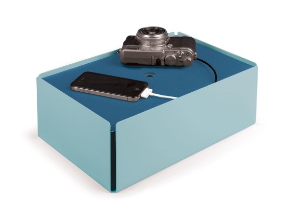 Kabelbox CHARGE-BOX pastelltürkis Leder rauchblau günstig online kaufen