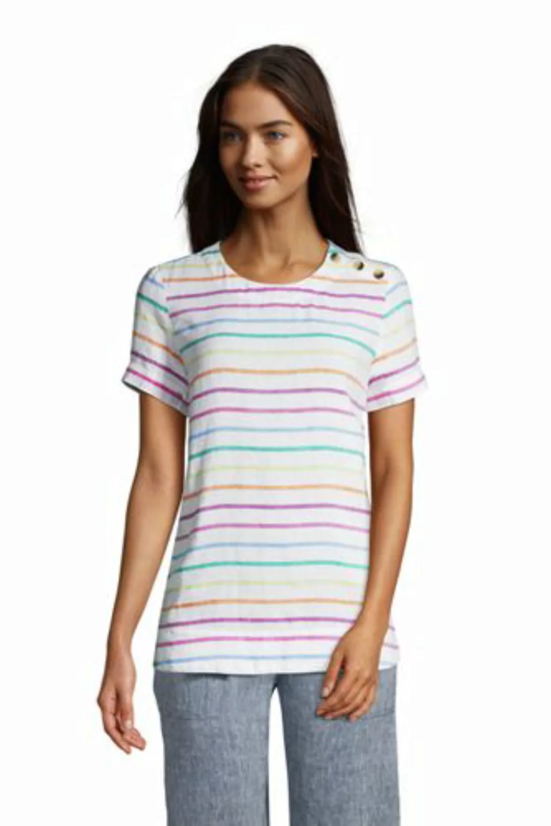 Leinen-Shirt mit Schulterknöpfen, Damen, Größe: 48-50 Normal, Sonstige, by günstig online kaufen