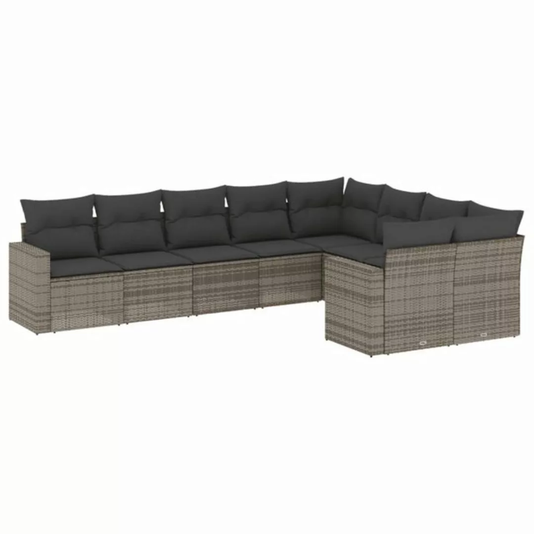 vidaXL Sofaelement 9-tlg. Garten-Sofagarnitur mit Kissen Grau Poly Rattan ( günstig online kaufen