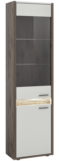 xonox.home Vitrine in Nox Oak Dunkel / Hellgrau - 198x51x37cm (BxHxT) günstig online kaufen