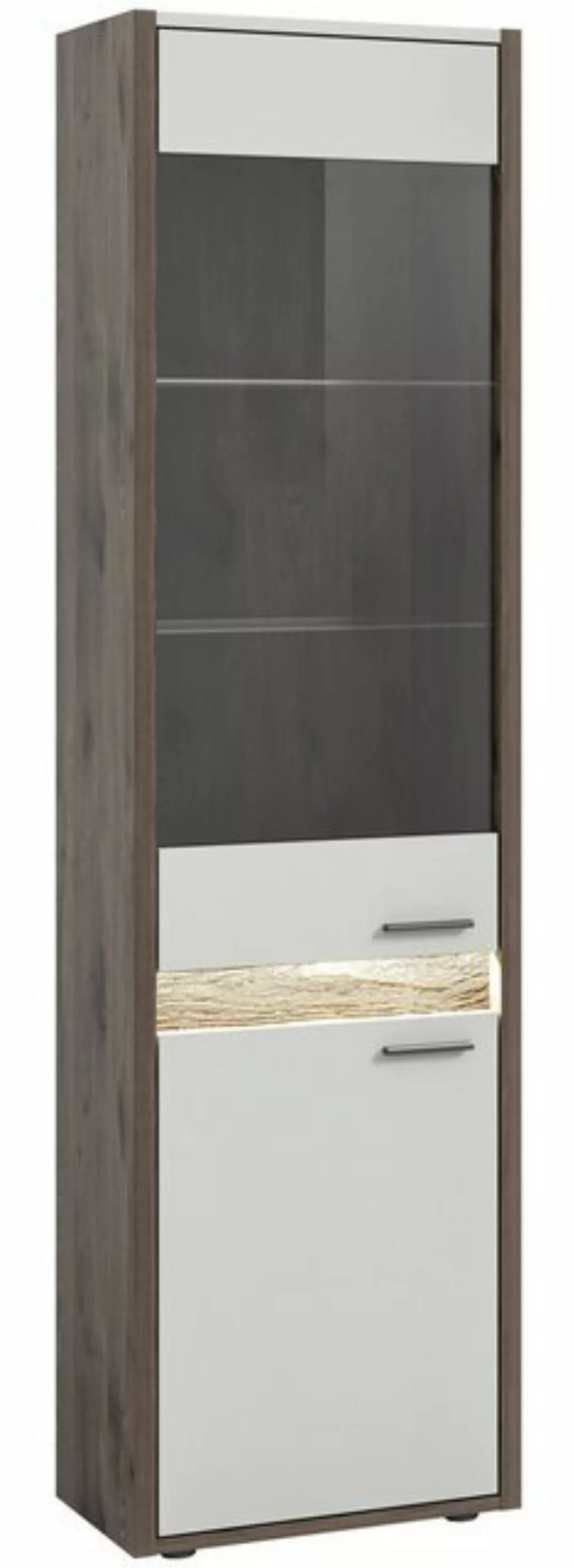 xonox.home Vitrine in Nox Oak Dunkel / Hellgrau - 198x51x37cm (BxHxT) günstig online kaufen