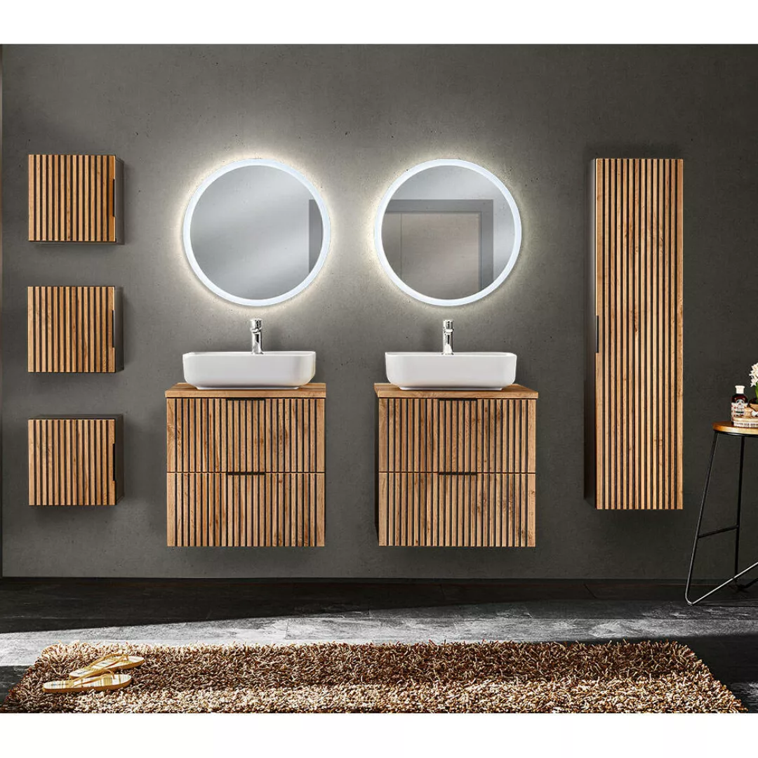 Badezimmer Komplett Set mit 2 Waschtischen XANTEN-56 in anthrazit mit Eiche günstig online kaufen