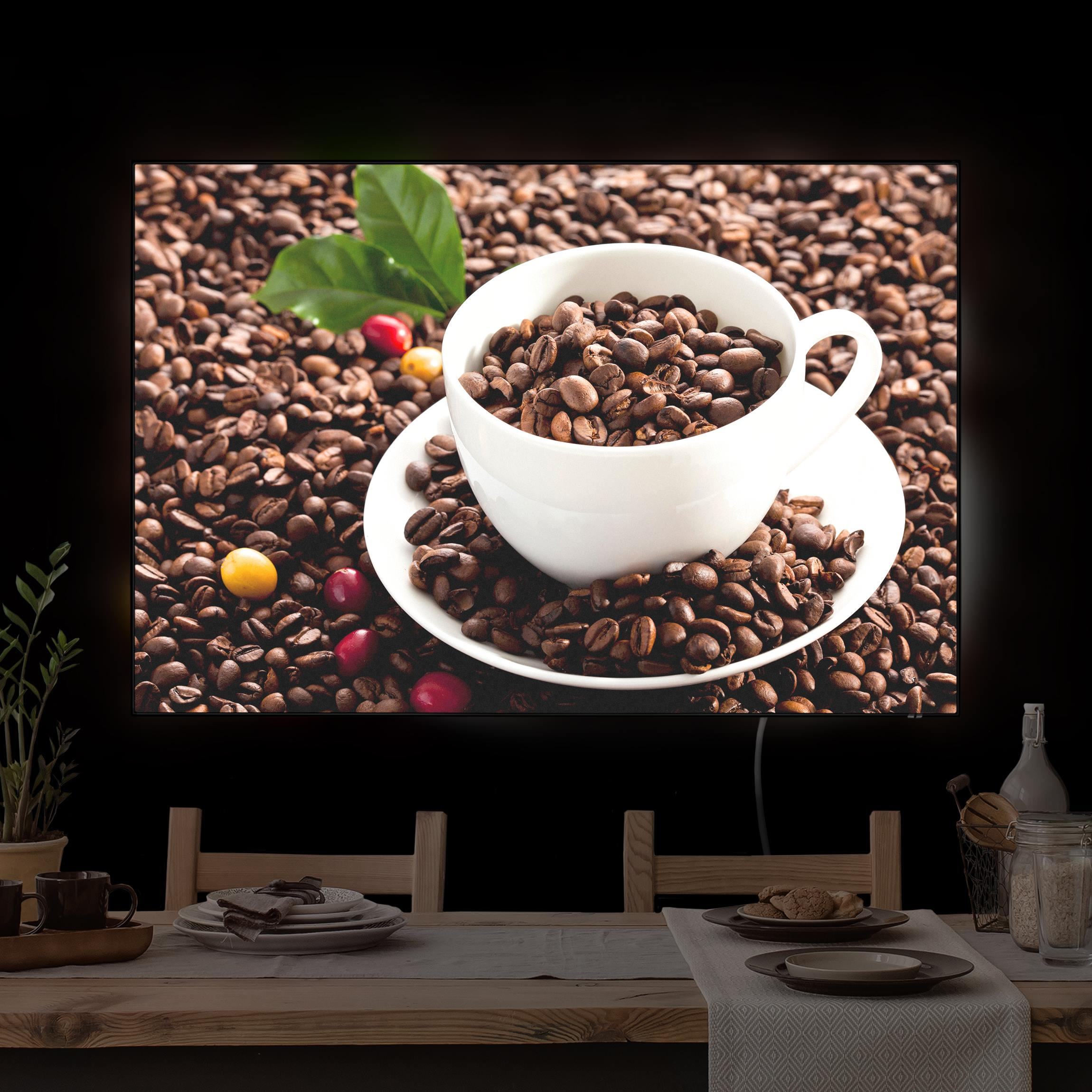 LED-Wechselbild Kaffeetasse mit gerösteten Kaffeebohnen günstig online kaufen