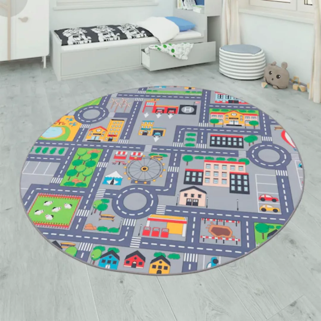 Paco Home Kinderteppich »Bino 576«, rund, Kurzflor, Straßen-Spiel-Teppich, günstig online kaufen