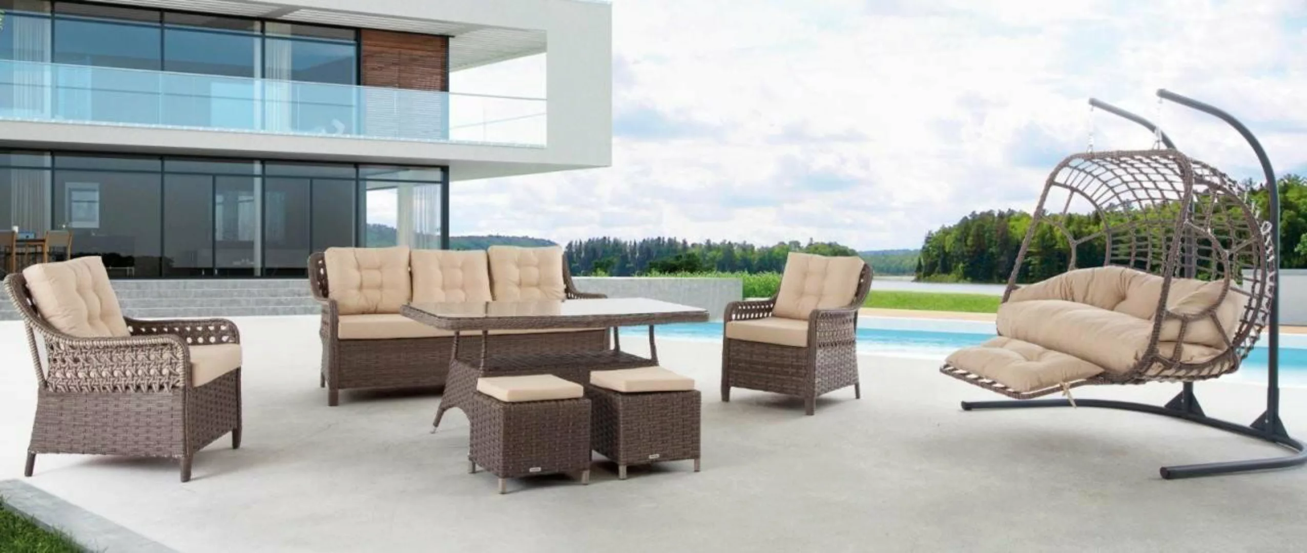 Xlmoebel Sofa 6-teiliges Outdoor-Möbelset mit Sofa, Tisch, Sessel, Sitzgrup günstig online kaufen