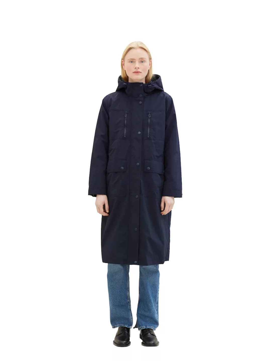 TOM TAILOR Denim Regenjacke, mit Kapuze, mit Kapuze und in extra langer For günstig online kaufen