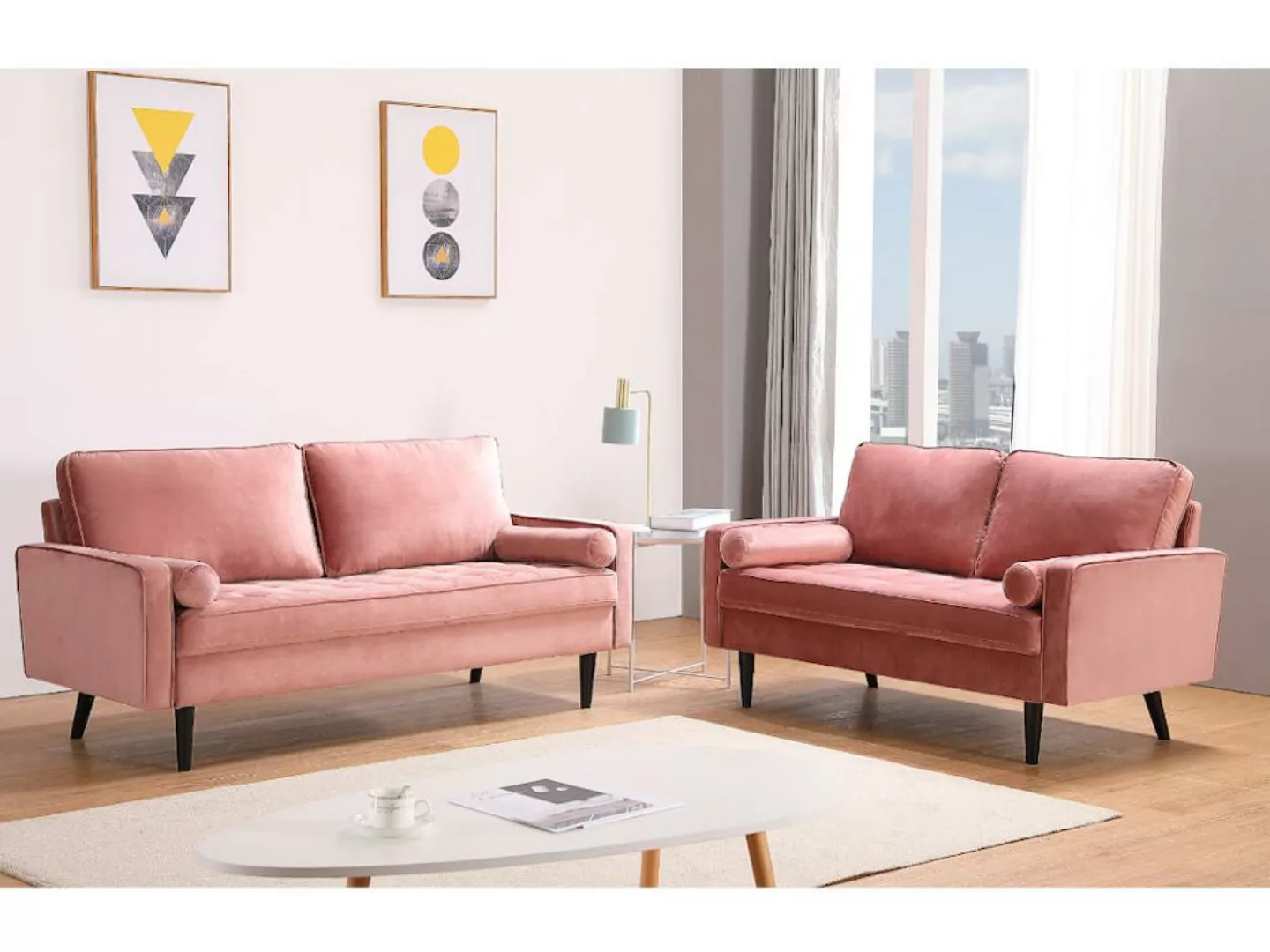 Sofa 2-Sitzer - Samt - Altrosa - FLEUET günstig online kaufen