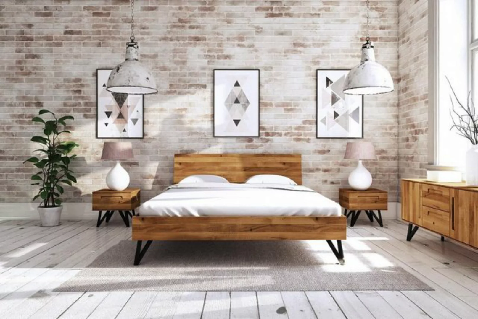 Natur24 Einzelbett Bett Rolo 2 Sonderlänge 100x220 Wildeiche Holzkopfteil u günstig online kaufen