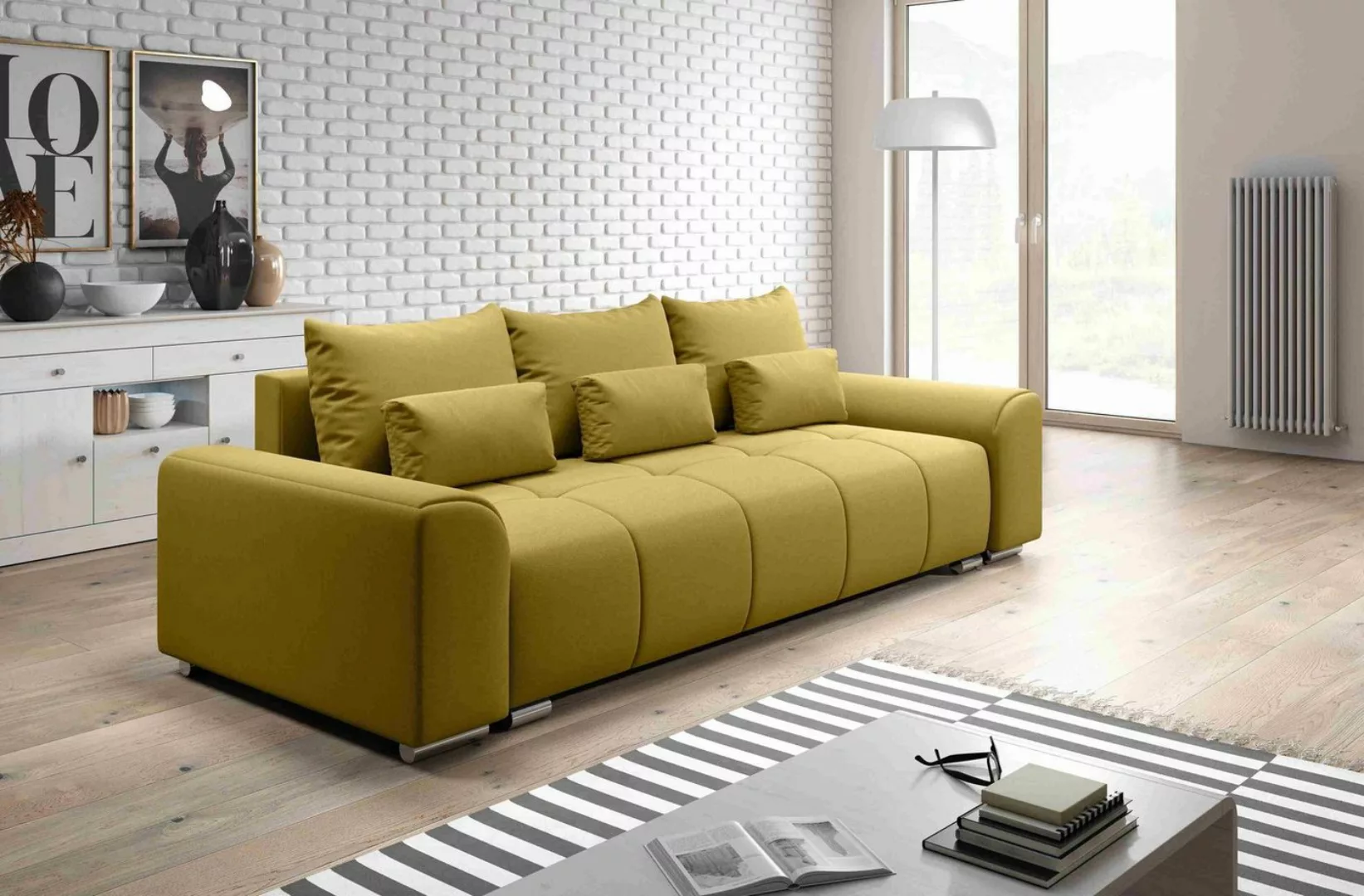 Furnix Schlafsofa LORETA 3-Sitzer Sofa mit Schlaffunktion und Bettkasten Co günstig online kaufen