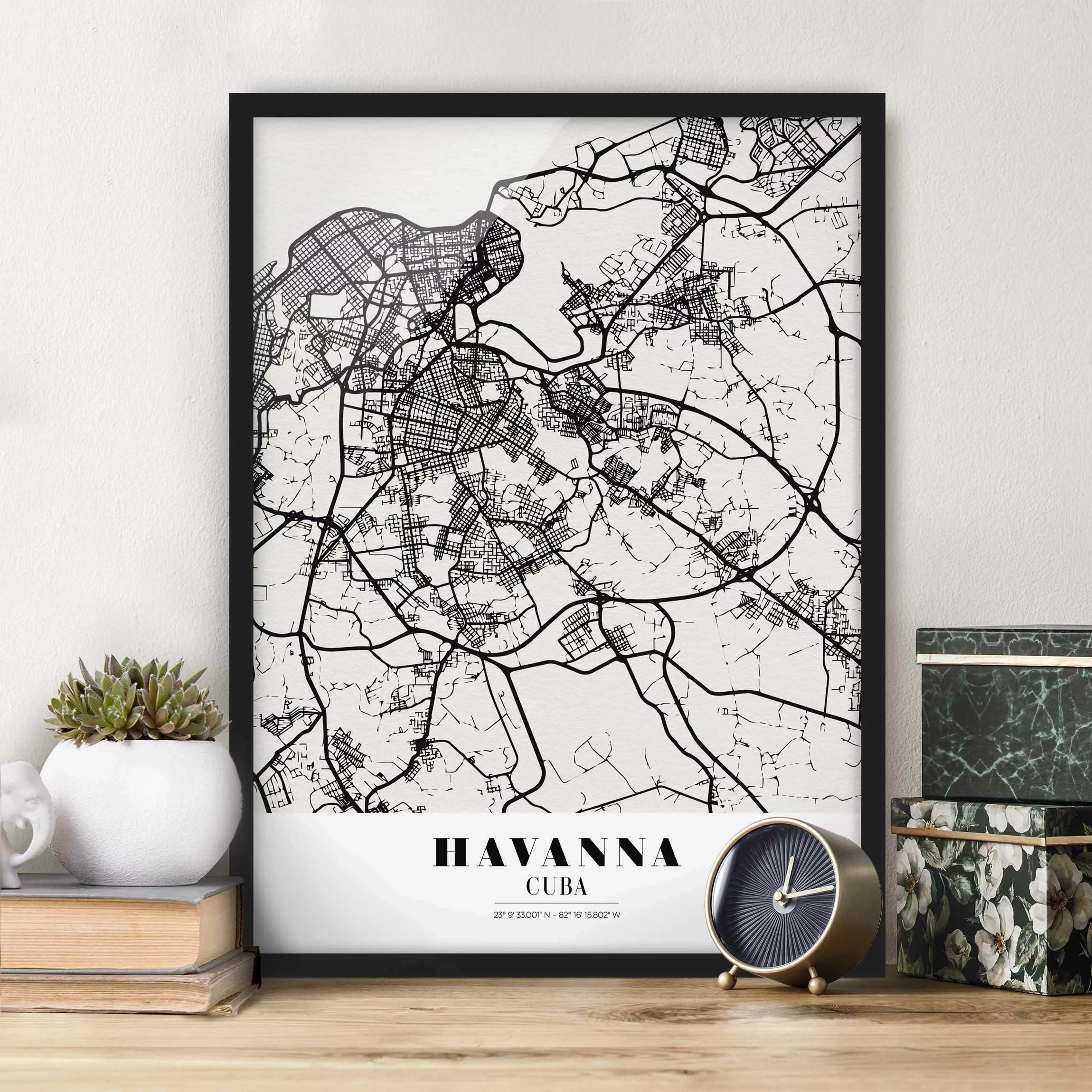 Bild mit Rahmen Stadtplan - Hochformat Stadtplan Havanna - Klassik günstig online kaufen