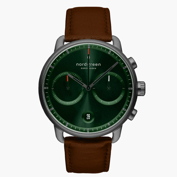 Chronograph Pioneer Anthrazit Uhr | Green Sunray Ziffernblatt - Lederarmban günstig online kaufen