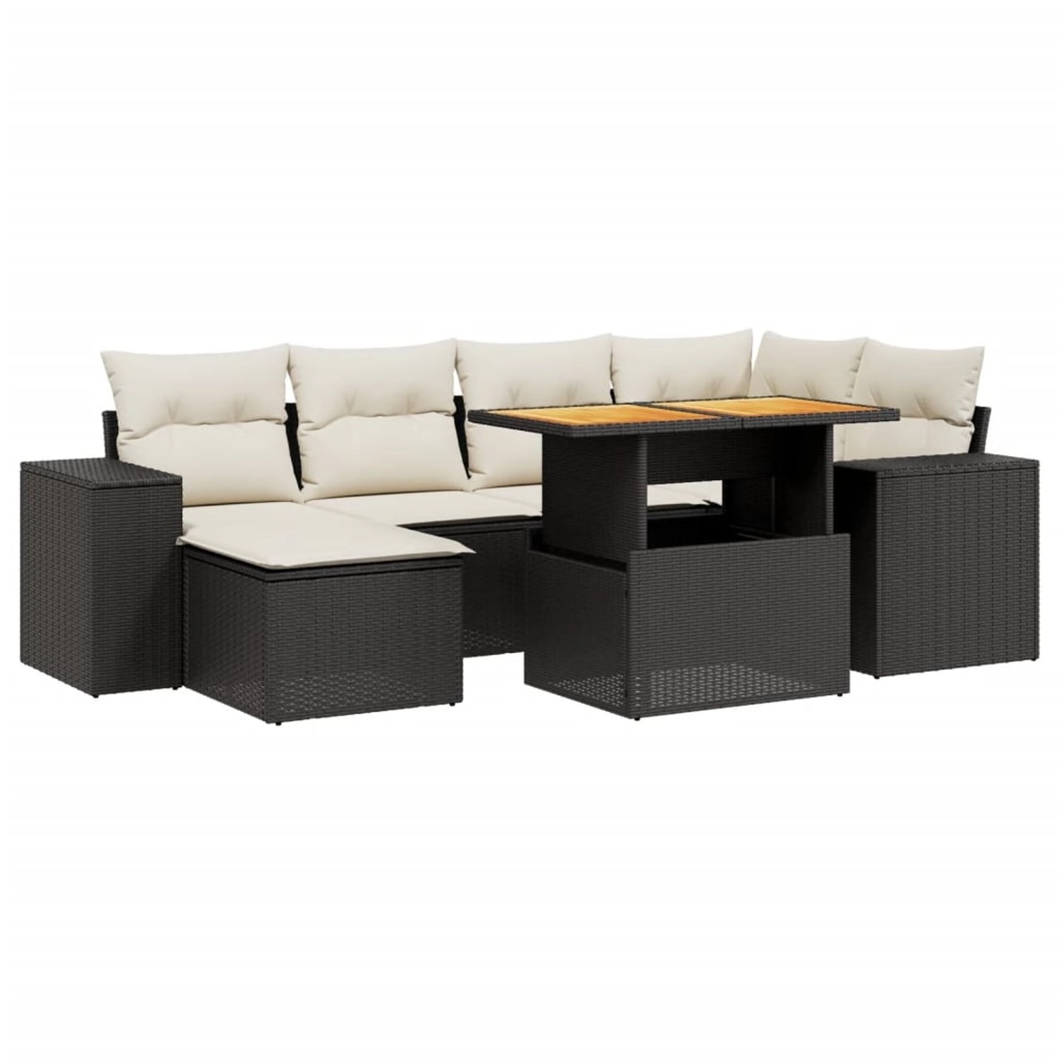 vidaXL 7-Tlg Garten-Sofagarnitur mit Kissen Schwarz Poly Rattan 3272736 günstig online kaufen