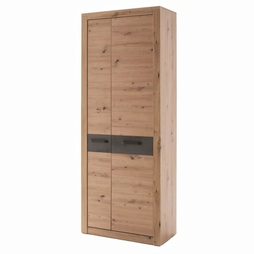 Lomadox Garderobenschrank IOLA-05 Eiche grau Flurschrank Kleiderstange 77x2 günstig online kaufen