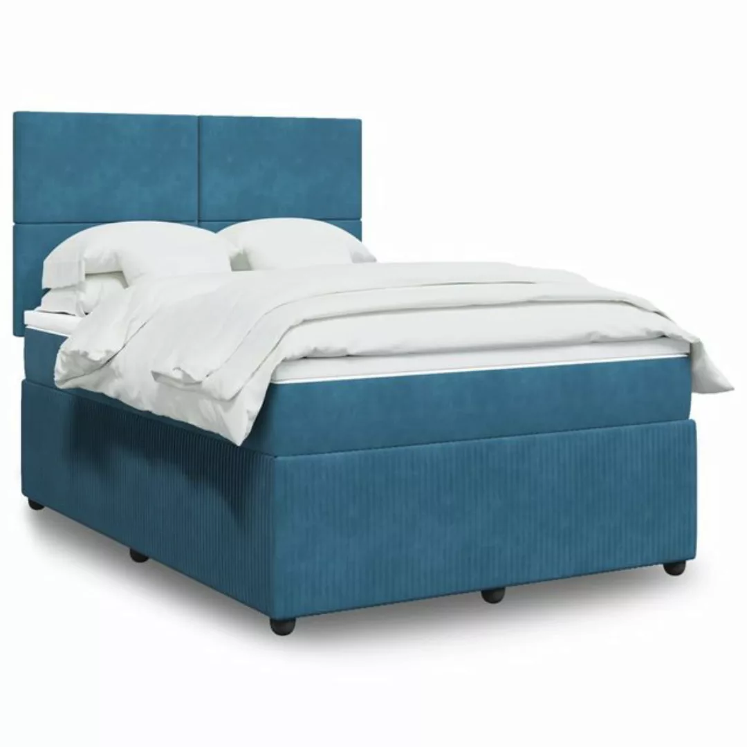 vidaXL Boxspringbett, Boxspringbett mit Matratze Blau 140x190 cm Samt günstig online kaufen