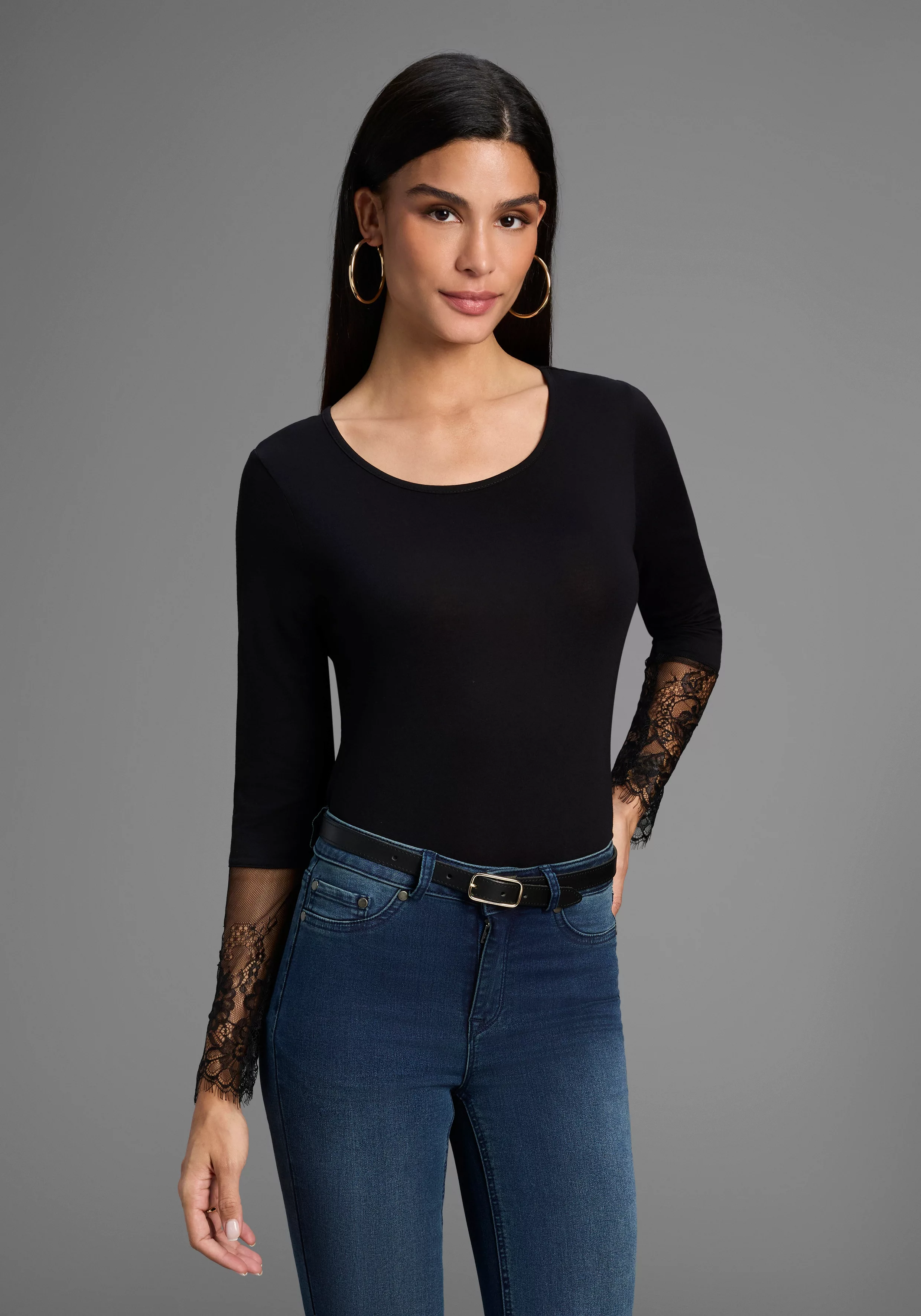 Melrose Langarmshirt, taillierte Passform, aus Jersey und Spitze günstig online kaufen