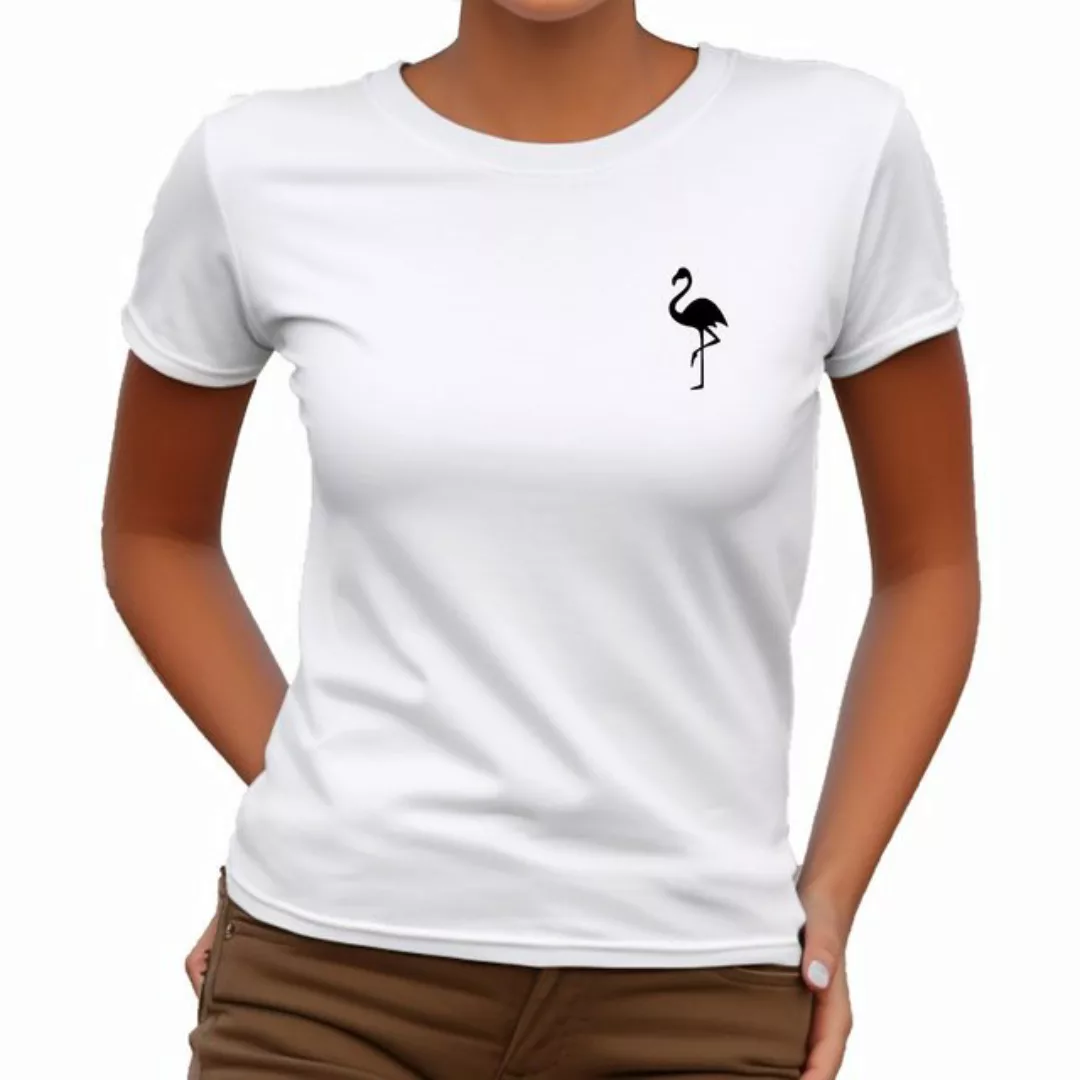 Banco T-Shirt Damen Sommer Flamingo Unifarben Rundhalsausschnitt Rundhalsau günstig online kaufen