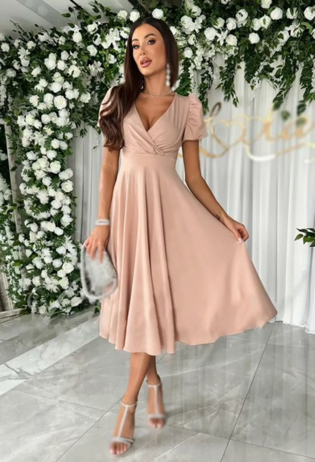 CHENIN Partykleid Sexy Damenkleid mit V-Ausschnitt und kurzen Ärmeln (Kleid günstig online kaufen