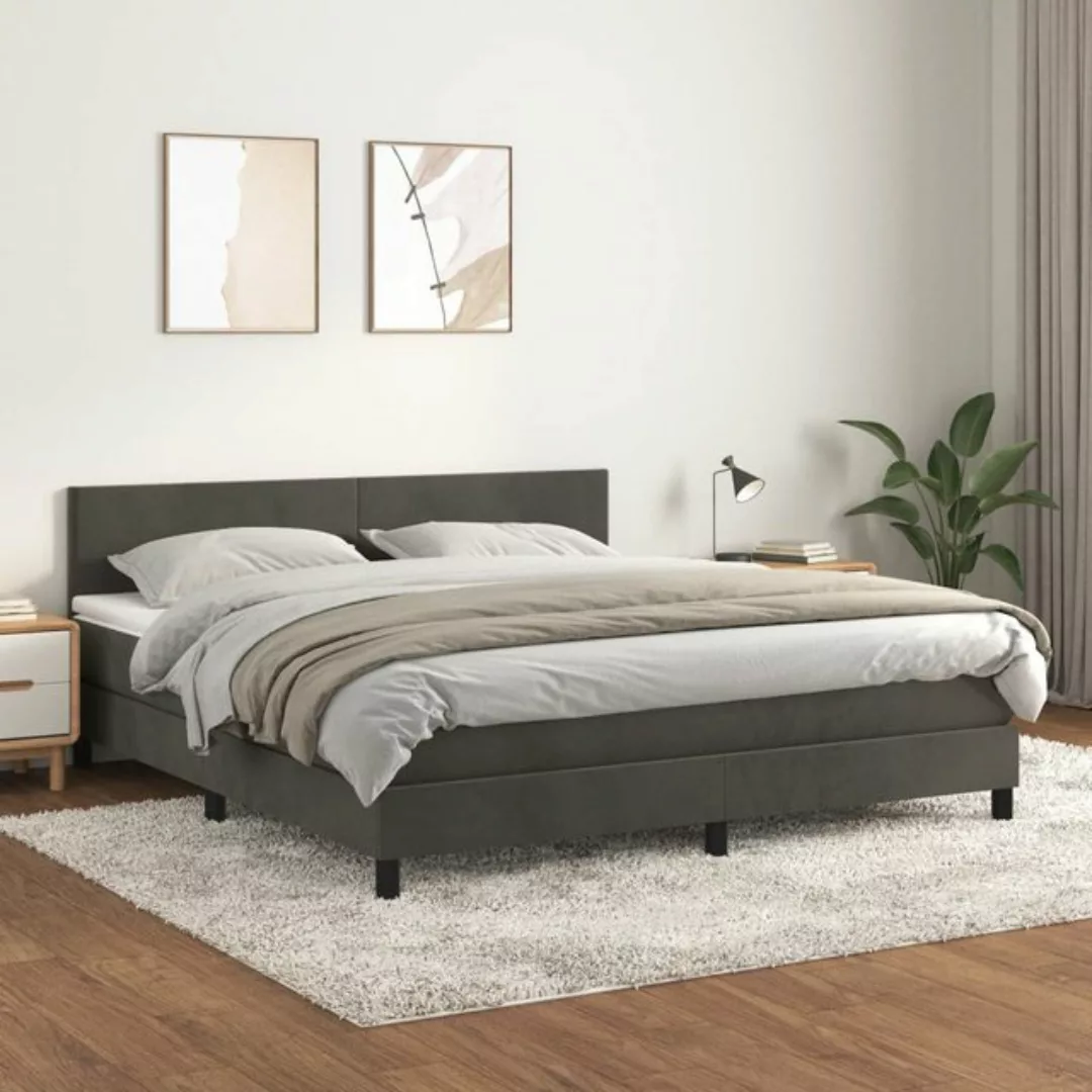 vidaXL Bettgestell Boxspringbett mit Matratze Dunkelgrau 160x200 cm Samt Be günstig online kaufen