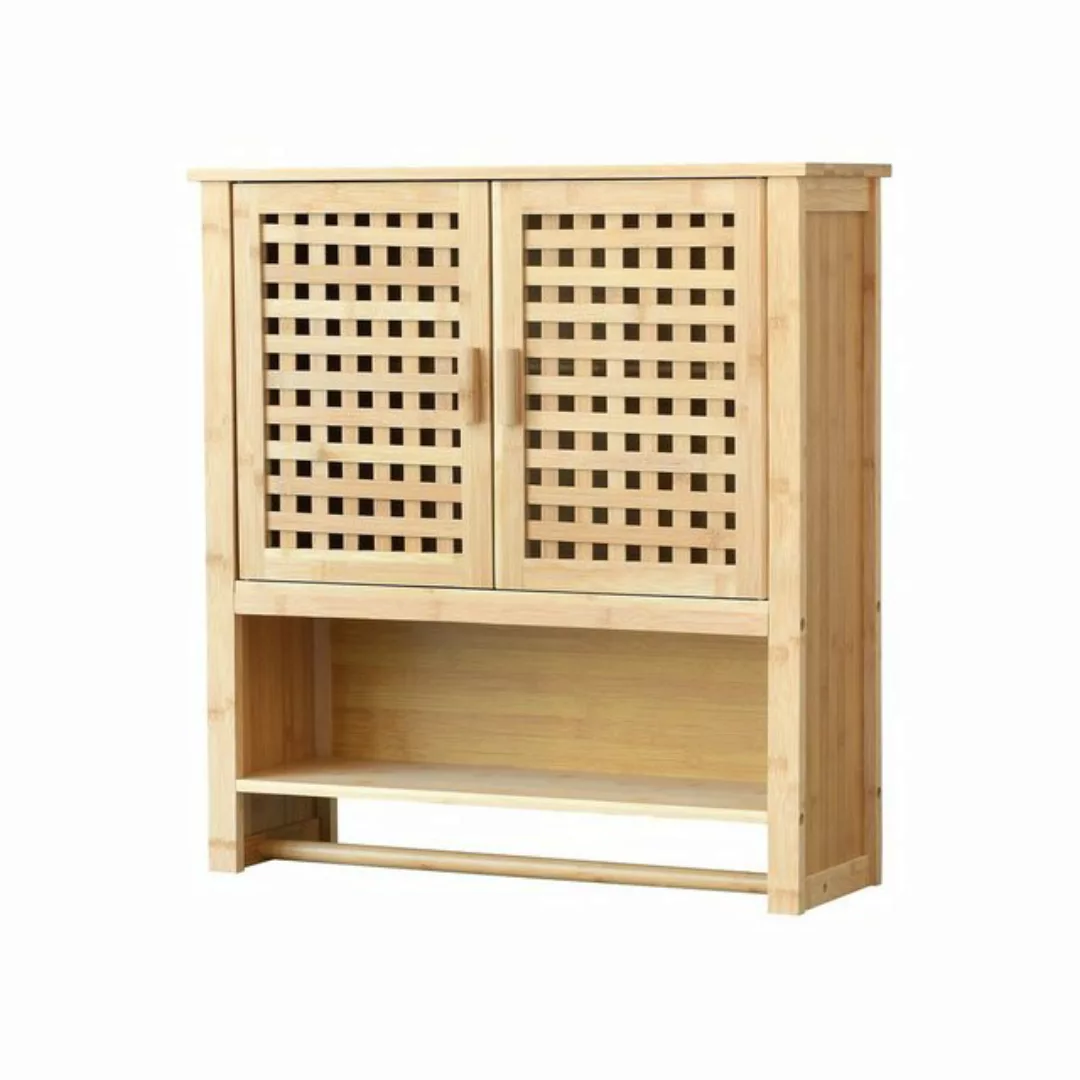 en.casa Hängeschrank Borlänge Bambus-Badschrank 66x62x20cm Natur, 2 Türen s günstig online kaufen