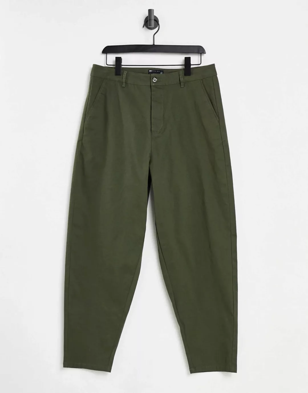 ASOS DESIGN – Schmal zulaufende Oversized-Chinohose in Khaki-Grün günstig online kaufen