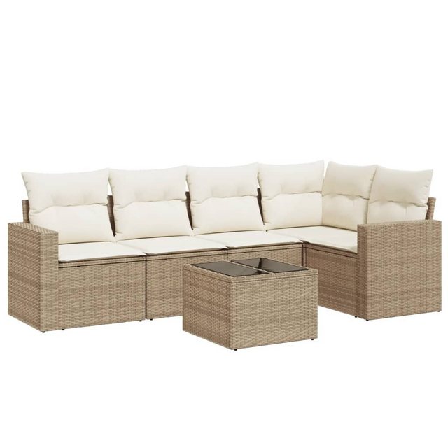 vidaXL Sofaelement 6-tlg. Garten-Sofagarnitur mit Kissen Beige Poly Rattan günstig online kaufen