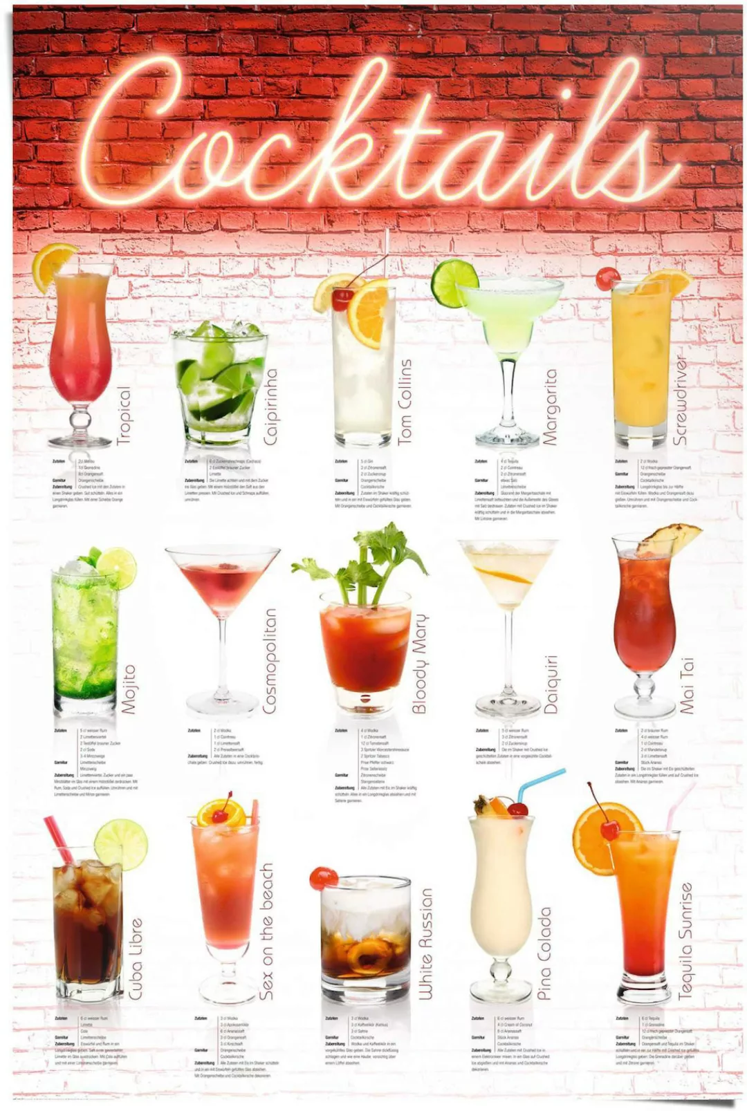 Reinders Poster "Cocktails Rezepte", (1 St.) günstig online kaufen