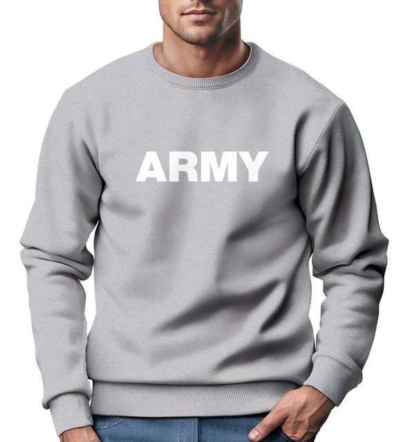 Sweatshirt Sweatshirt Herren Aufdruck Army Print Rundhals-Pullover Neverles günstig online kaufen