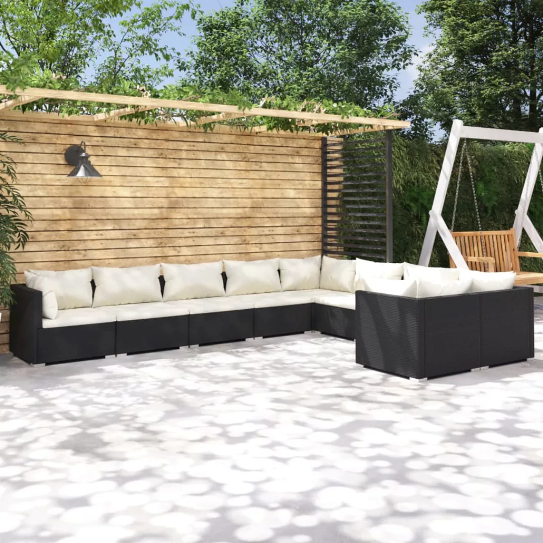 Vidaxl 9-tlg. Garten-lounge-set Mit Kissen Poly Rattan Schwarz günstig online kaufen