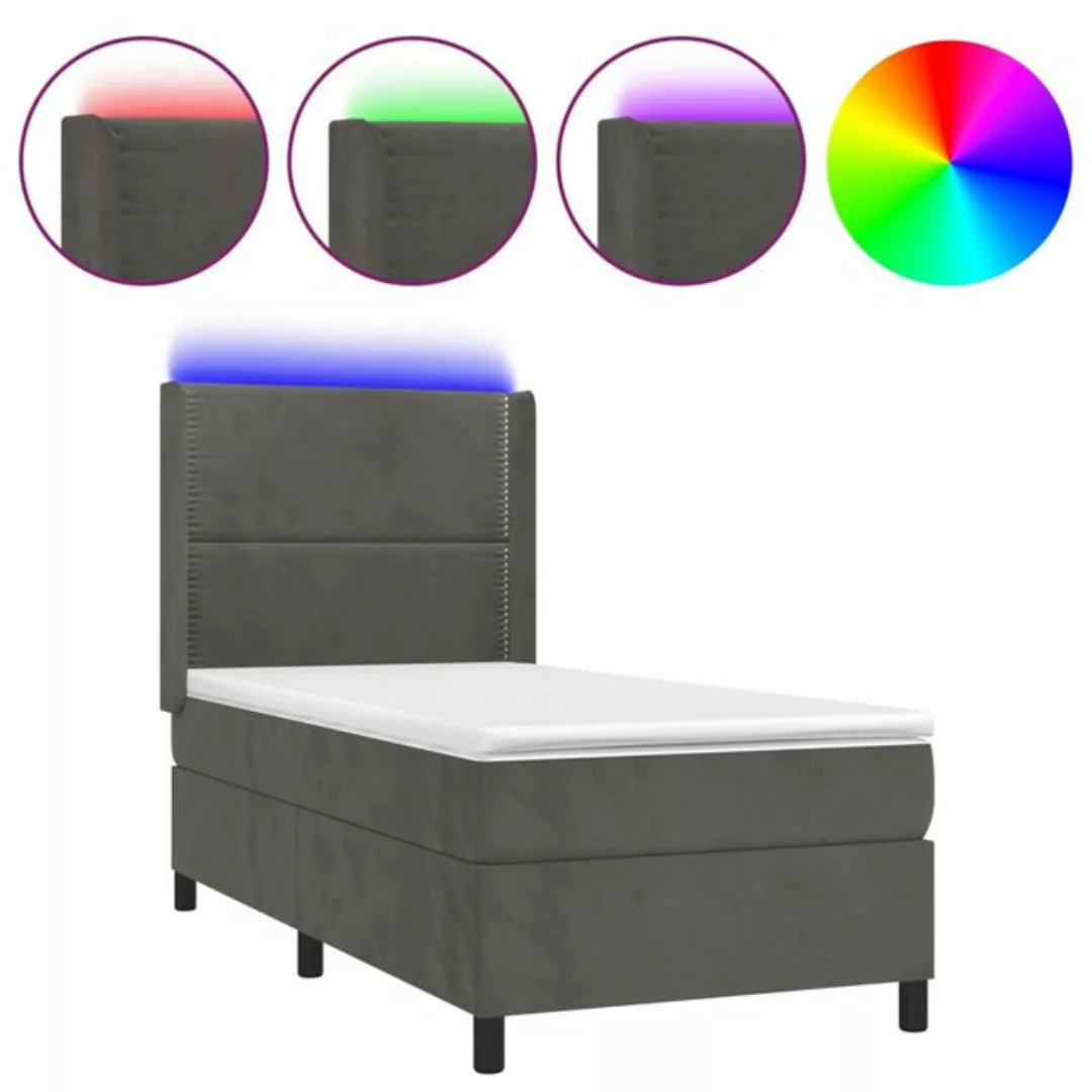 vidaXL Boxspringbett Boxspringbett mit Matratze und LED Samt (90 x 200 cm, günstig online kaufen