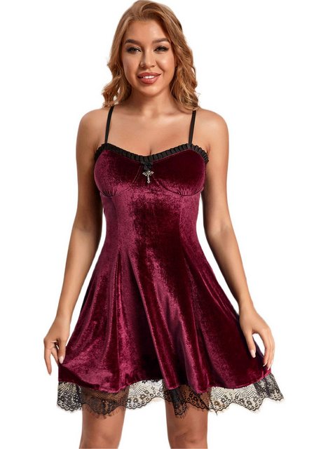 Mayou Partykleid Goth Retro Samt Minikleid mit Spitzensaum, Ärmellos Sexy T günstig online kaufen