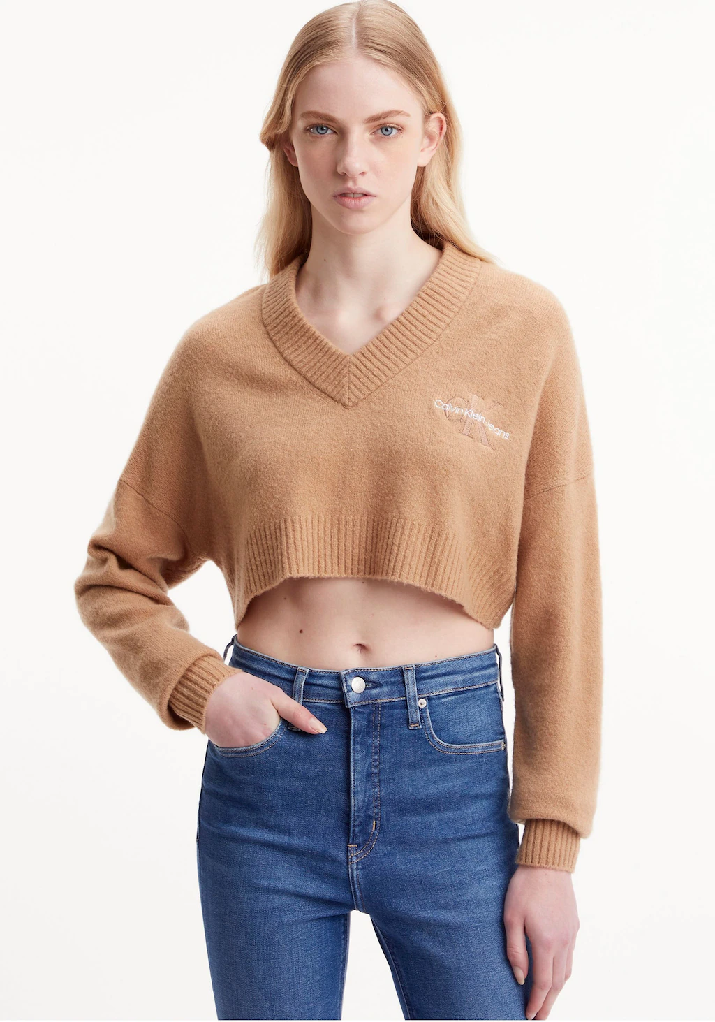 Calvin Klein Jeans Strickpullover CROPPED V-NECK SWEATER mit V-Ausschnitt günstig online kaufen