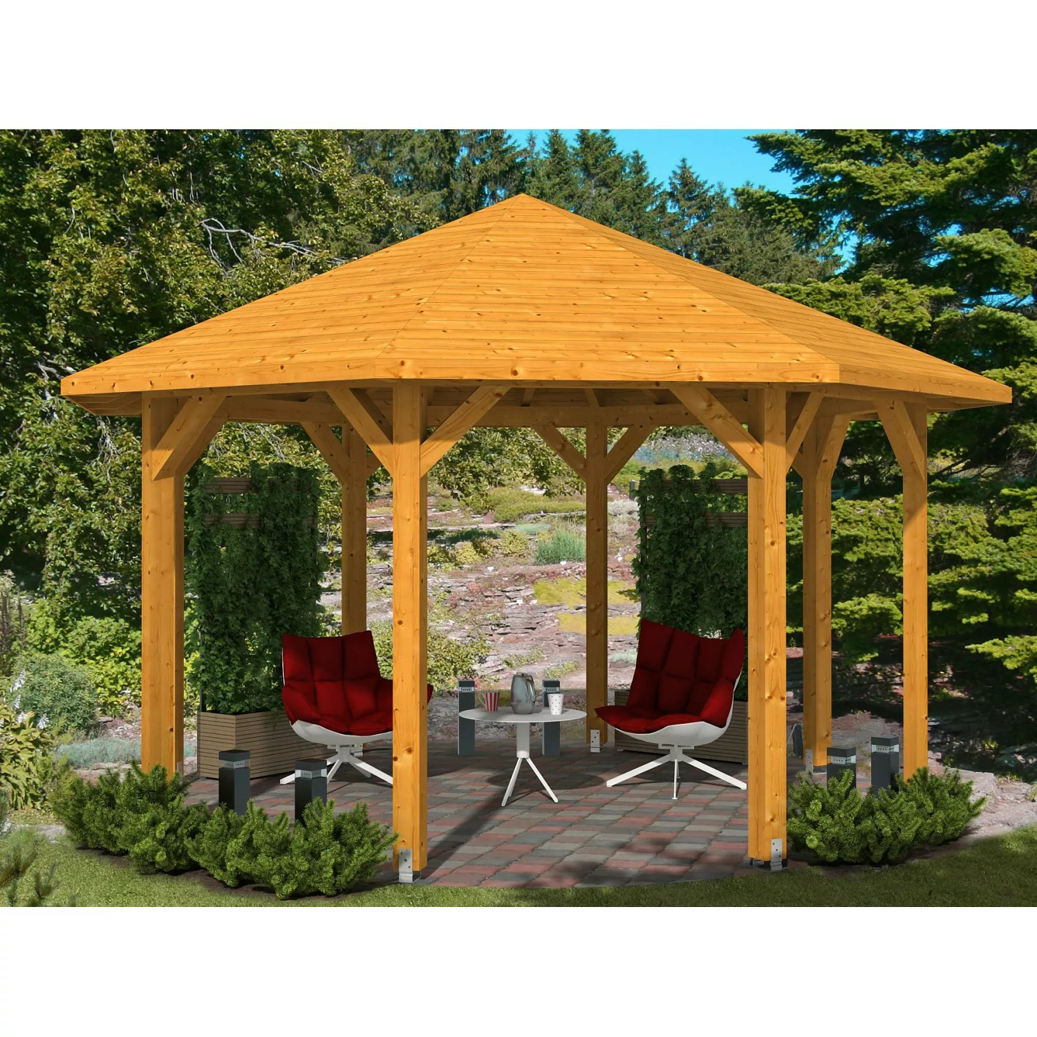 Skan Holz Pavillon Nice 2 Leimholz 484 cm x 484 cm Eiche hell günstig online kaufen