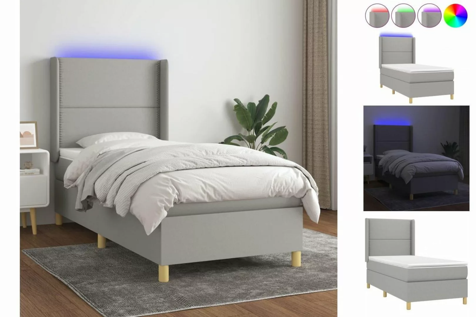 vidaXL Bettgestell Boxspringbett mit Matratze LED Hellgrau 90x190 cm Stoff günstig online kaufen