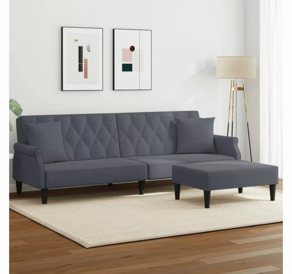 vidaXL Sofa Schlafsofa 2-Sitzer mit Kissen und Fußhocker Dunkelgrau Samt günstig online kaufen